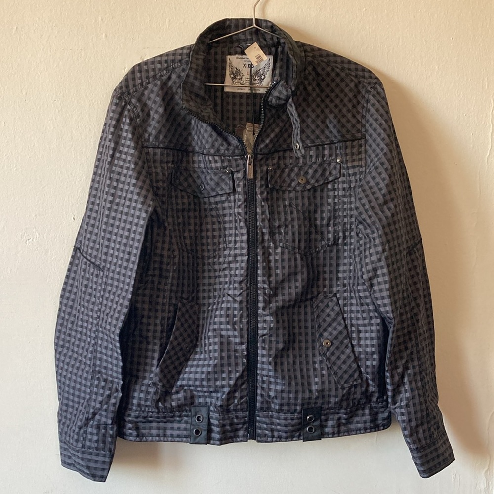 XIOS Jacket Bomber Windbreaker Gray Black Gingham Size L